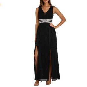 R & M Richards Black silver glitter gown long dress women’s size 8